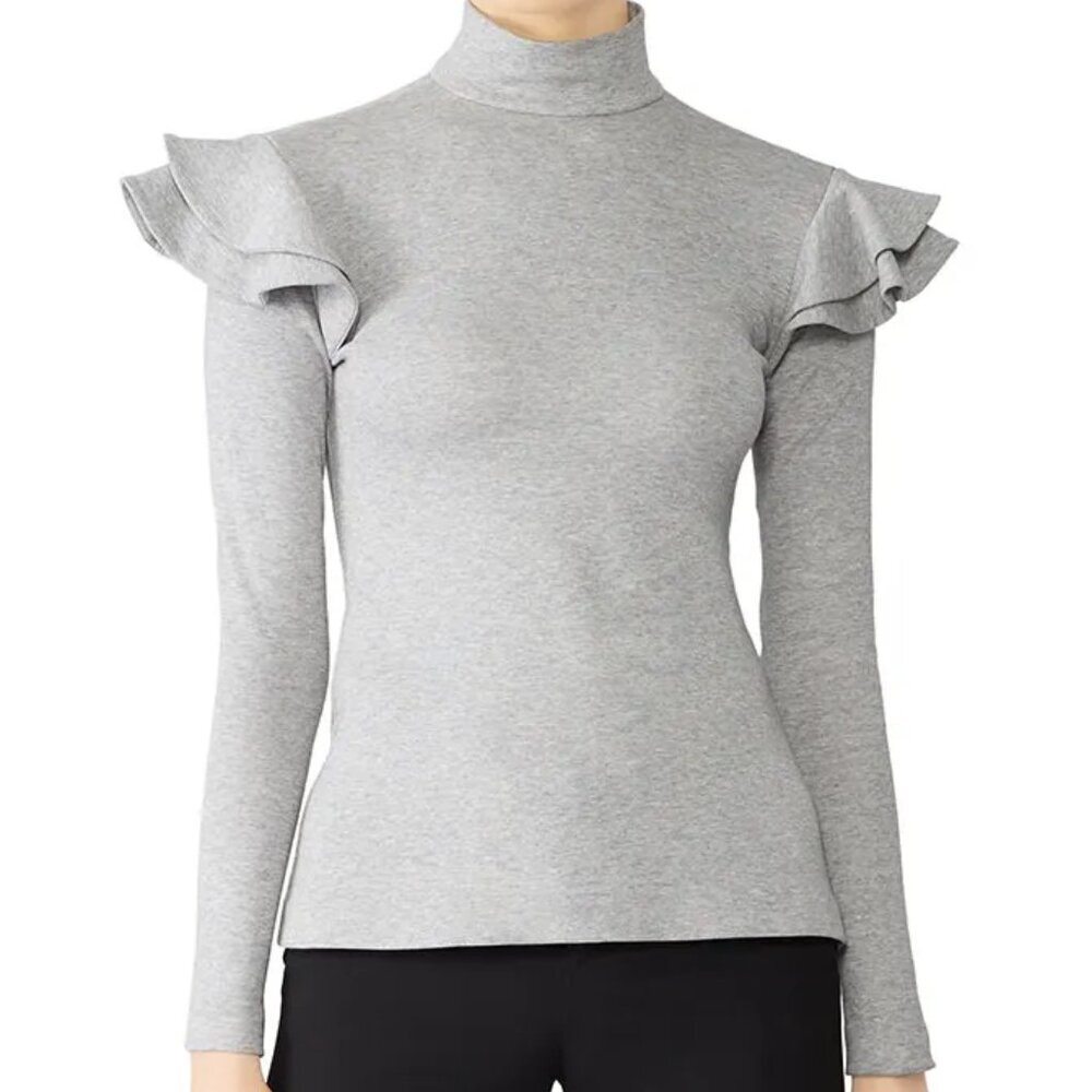 Hunter Bell Top - Women's Small Gray - Grey Turtleneck Ruffle Long Sleeve